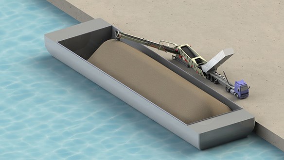 Truck Unloader loading barge
