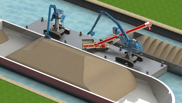 Hopper Feeder Transhipping, Large to Small Vessel.